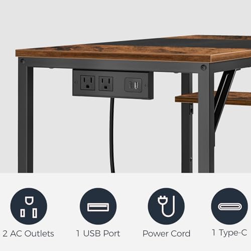 HOOBRO Small Computer Desk, 35.4 Inch Home Office Desk with Power Outlet, Writing Desk with 2 Shelves, Modern Small Desk for Home Office, Study, Easy to Assemble, Rustic Brown and Black BF43UDN01 - Image 4