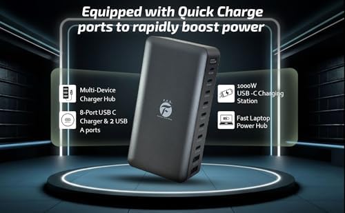 Famous Tech Shop 1000W GaN USB-C Charging Station Bundle, 10-Port Desktop Charger with 2 240W 4-in-1 Cables - Image 2