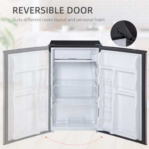 HOMCOM 3.2 Cu.Ft Mini Fridge with Freezer Single Reversible Door Silver - Image 6