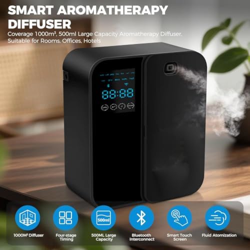 Waterless Scent Diffuser, WiFi Bluetooth App Controlled Fragrance Machine with LED Display, Timer, Adjustable Output for Home, Office, Hotel Lobby and Reception(Black) - Image 3