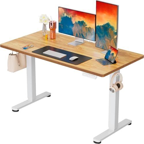 ErGear Height Adjustable Electric Standing Desk, 48 x 24 Inches Sit Stand up Desk, Memory Computer Home Office Desk, Light Vintage Brown by ErGear