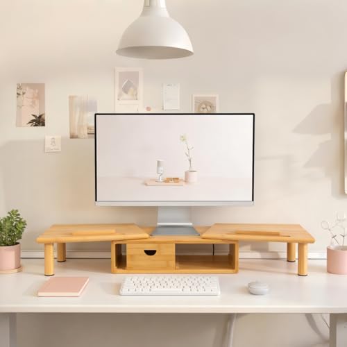 Dual Monitor Stand Riser with Drawer for Desk Laptop - Image 5
