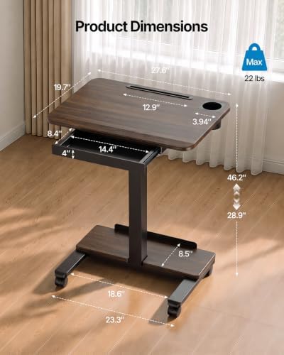 HUANUO 28" Mobile Standing Desk with Drawer and Charging Station - Image 2