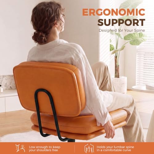 COMHOMA Home Office Desk Chair with Comfy Lumbar Support, Small Vanity Chair with Wheel for Bedroom, Thick Padded & Armless, 19.1"-25.4 Height Adjustable, Soft PU Leather, Brown - Image 3
