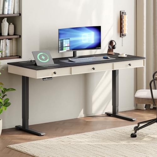 ONBRILL 55" Electric Standing Desk with 3 Drawers, Home Office Desk, Black by ONBRILL