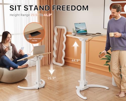 JOY worker Foldable Mobile Standing Desk, 90° Tilt Rolling Laptop Desk, Oak - Image 4