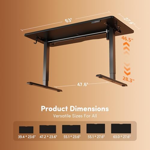 FEZIBO Standing Desk 63 × 28 Inch Electric Height Adjustable, Black - Image 3