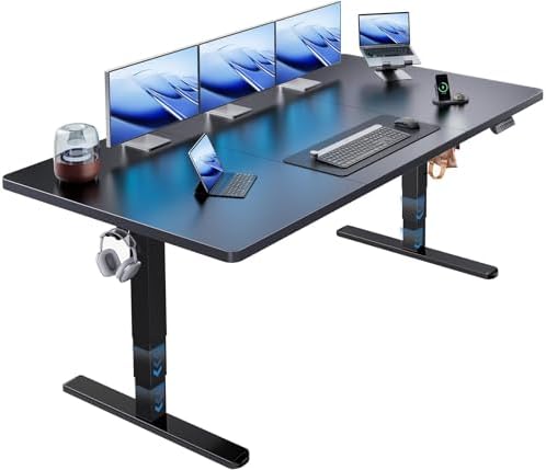 HUANUO 70x 35 Inch 3-Stage Electric Standing Desk, Brushless Motor, Black by HUANUO