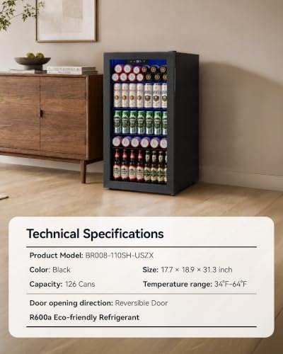Feelfunn 3.2 Cu. Ft. Beverage Refrigerator, 126-Can Mini Fridge, 34-64°F - Image 2