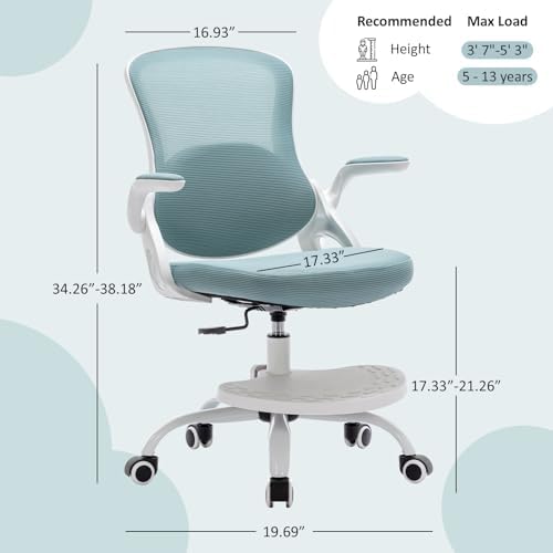 Kids Desk Chair,Ergonomic Study Chair with Adjustable Height,Swivel Mesh Desk Chair with Wheels,Home Office Chair for Children in Home Bedroom Blue - Image 2