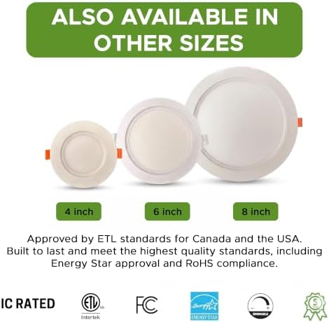 E2 Lighting 4 Inch Recessed LED Light, 4 Inch Retrofit LED Recessed Light, 9W Dimmable Slim LED Downlight, 3CCT Tunable 3000K/4000K/5000K Fixture - Image 7