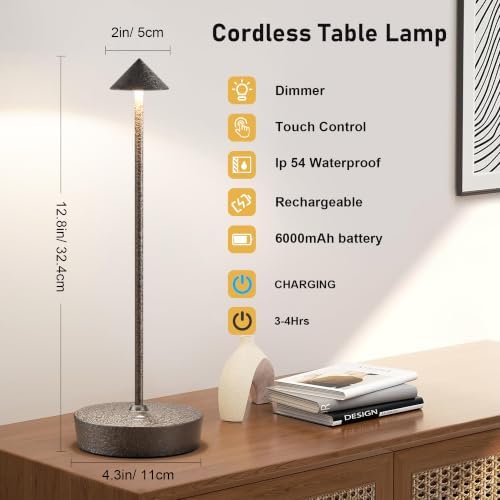 Cordless Rechargeable Led Table Lamp Battery Operated Light Charcoal Gray 2 - Image 3