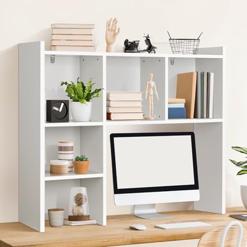 OOOK 35.5" W Dorm Desk Hutch White, Desktop Bookshelf with 5 Shelves by OOOK