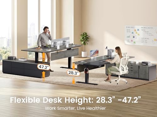 SEDETA 71" Executive Large L Shaped Electric Standing Desk, Grey - Image 3