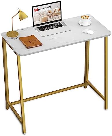 WOHOMO Folding Desk, 31.5" Foldable Computer Table for Small Spaces, Gold by WOHOMO