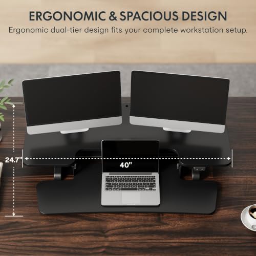 FLEXISPOT 40" Electric Standing Desk Converter, Motorized Sit to Stand Desk Riser, Height Adjustable Desktop Dual Monitor Workstation with Large Keyboard Tray, Black - Image 5