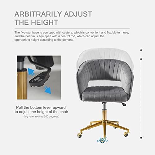Nrizc Velvet Office Desk Chair, Grey, Adjustable Swivel Wheels, Ergonomic Design for Home Office, Bedroom, Study - Image 5