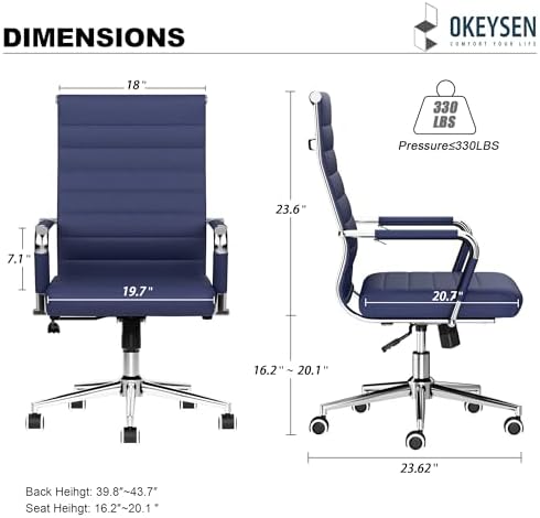 Okeysen Office Desk Chair, Ergonomic Leather Modern Conference Room Chairs, Executive Ribbed Height Adjustable Swivel Rolling Chair for Home Office Set of 6. (Blue) - Image 3