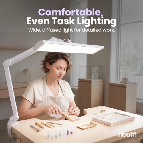 Neatfi Pro LED Task Lamp with Clamp | 2,300 Lumens | CRI 95 | Touch Dimming | 180 LED Beads | 6500K Daylight | 30W Desk Light for Nails, Crafts & Workbench (White-5, 24-Inch Wide Shade) - Image 6