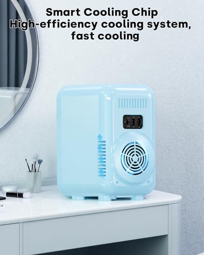 Enventor Mini Fridge with Dimmable LED Mirror, 6L/8 Can, AC/DC Power, Blue - Image 3