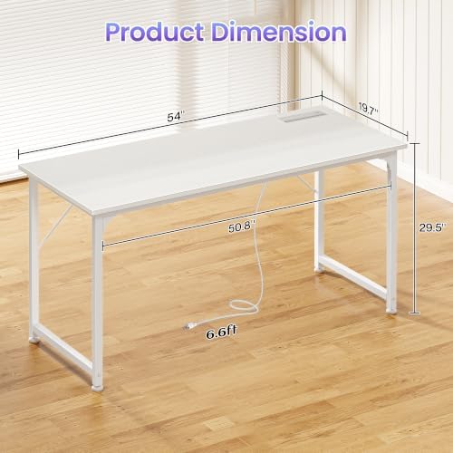 PRAISUN 55 X 20 Inch Computer Desk, Power Outlets, USB-C, White - Image 3