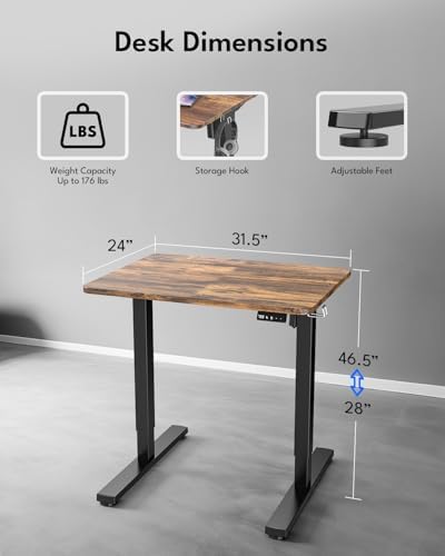 Small Electric Standing Desk, Gaming Desk, 31.5 Inch, Rustic Brown - Image 2