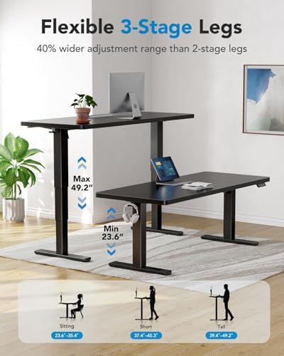 HUANUO 59 x 30 Inch 3-Stage Electric Standing Desk, Brushless Motor, Black - Image 5