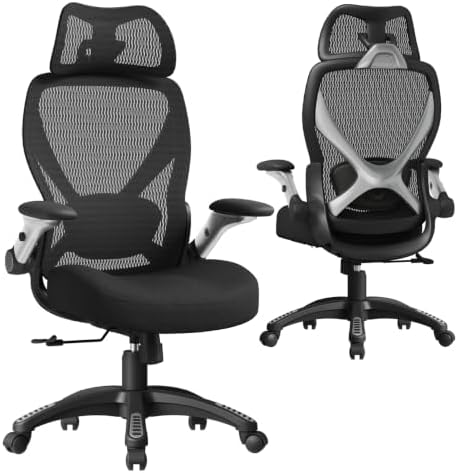 ELABEST X100 Ergonomic Mesh Office Chair, Big and Tall Home Desk Chair with 5D Flip-Up Arms, Adjustable 3D Lumbar Support, Gaming & Executive Computer Chair by ELABEST