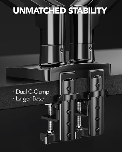 HUANUO FlowLift™ Dual Monitor Stand, Fully Adjustable Gaming Monitor Desk Mount for 13–30″ Computer Screens, Full Motion VESA 75x75/100x100 with C-Clamp & Grommet Base, Each Arm Holds 4.4 to 19.8 lbs - Image 6