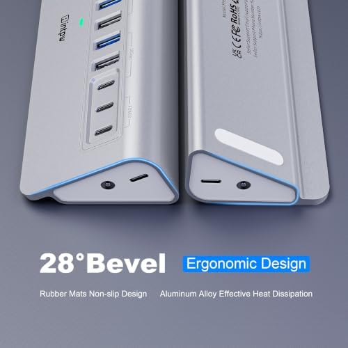Powered USB Hub 10Gbps, intpw YH9AC 12 Port USB C Hub with 10Gbps USB C 3.2+2 USB A 3.2, 7 USB 3.0, 2 PD 45W Charging Port, 65W Power Adapter + 3.3FT Cable, Aluminum USB Hub for PC/Laptop/iPhone 17/16 - Image 5