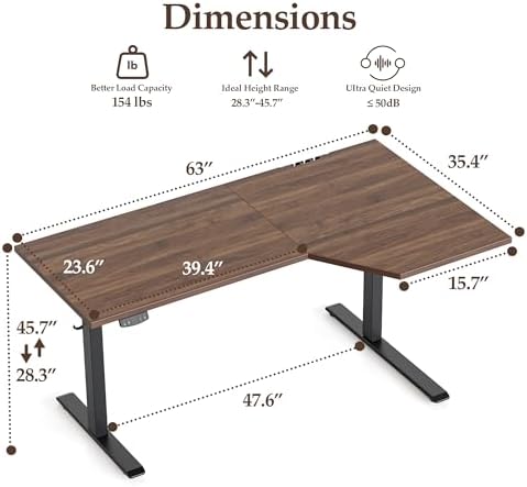 Klicelor L Shaped Standing Desk 63 x 35.4 Inch, Electric Height Adjustable Corner Desk for Home Office Workstation, Ergonomic Sit Stand Computer Table with Memory Controller, Dark Walnut - Image 3