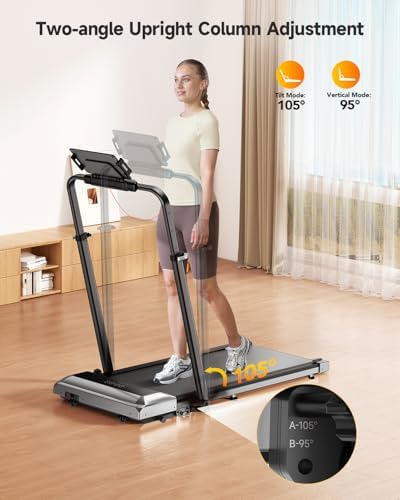 TOPUTURE Walking Pad Treadmill with 12% Incline, 6 in 1 Folding Treadmill with Adjustable Handle Bar for Home/Office, Under Desk Treadmills Portable Walking Pad with App, Remote Control & LED Display - Image 3