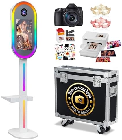 Oval DSLR Photo Booth with Camera and Printer, Built-in Mini PC Selfie Mirror Photo Booth with 15.6 inch Touch Screen RGB Lights for Wedding Party Events Rental Christmas (White) by Unknown