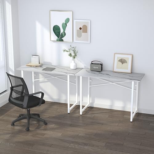 Lutown-Teen 47 inch Folding Desk No Assembly Required, White Marble - Image 6