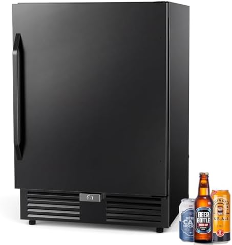 24 Inch Beverage Refrigerator–210 Can Large Capacity Beverage Fridge with French Door, Built-in or Freestanding Under Counter Outdoor Beverage Cooler with Reversible Door, Black by Velieta-SpecialistinFridge