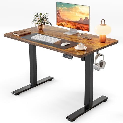 Cubiker Standing Desk, 40x24 Inches Sit Stand Home Office Desk, Electric Stand up Desk, Adjustable Desk with Splice Board, Black Frame/Rustic Brown Top by CubikerHomeOfficeFurniture