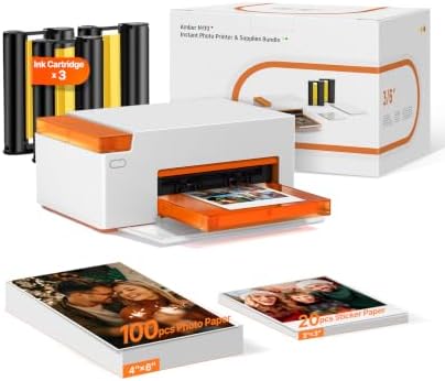 Liene M110 4x6'' & 3x3 Photo Sticker Printer Bundle (100 pcs Photo+20 pcs Sticker+3 Ink Cartridges), Bluetooth Portable Picture Printer for iPhone, Android, Smartphone, Computer, Dye-Sublimation by Liene