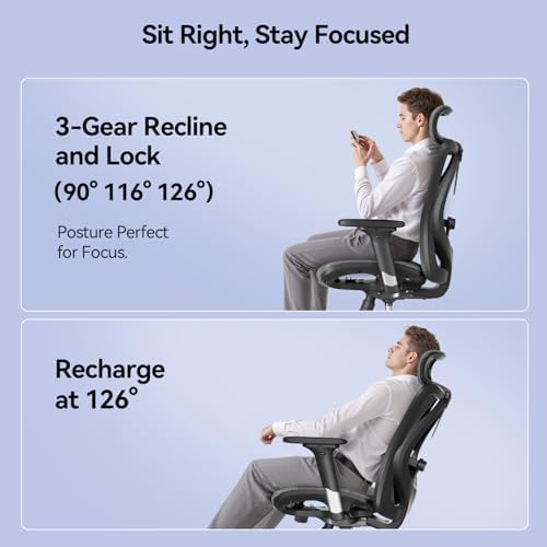 SIHOO M57 Ergonomic Mesh Office Chair, High Back Home Desk Chair with 3D Armrests, Lumbar Support and Adjustable Headrest, Comfortable Computer Chair, Hold 330 LBS-2 Packs-Grey - Image 7