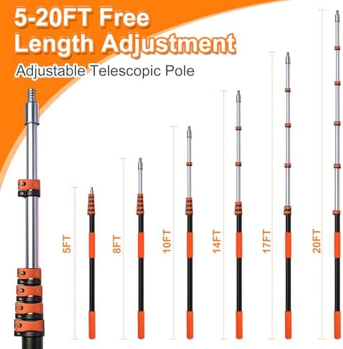 26FT High Reach Duster Kit with 5-20FT Flip-Lock & Screw Dual Locking Extension Pole, Cobweb Duster, Washable Ceiling Fan Cleaner & Window Squeegee for Glass & High Roof - Image 6