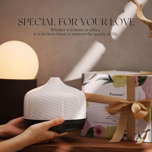 Porseme 500ml Glass Essential Oil Diffuser Aromatherapy Ultrasonic Cool Mist Humidifier 15-21 Running Hours Waterless Auto-Off Air Diffusers for Sleeping Yoga Working Spa(Pure White) - Image 6