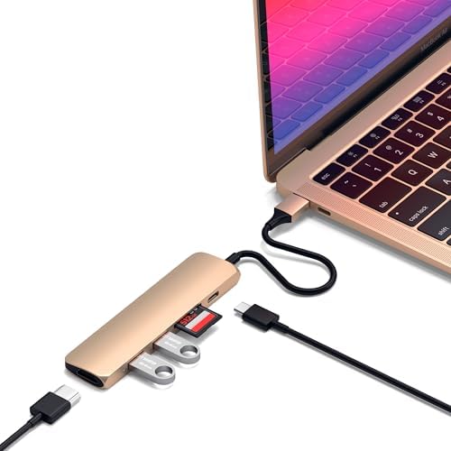 Satechi USB C Hub Slim Multiport Adapter V2 with 60W USB C PD, 4K HDMI (60Hz), Micro/SD Card Readers, USB 3.0 - for MacBook Pro & MacBook Air M2/M1, iPad Pro/Air M2/M1, Mac mini, iMac (Gold) by Satechi