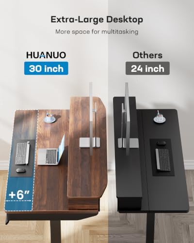HUANUO 55 x 30 inch Electric Standing Desk with 2 Wood Drawers, Adjustable Height Sit Stand Desk for Home Office, Ergonomic Stand up Desk with 4 Memory Presets, 176 lbs Capacity, Walnut Top - Image 5