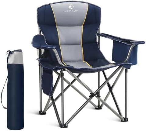 LET'S CAMP Folding Camping Chair Oversized Heavy Duty Padded Outdoor Chair with Cup Holder Storage and Cooler Bag, 450 LBS Weight Capacity, Thicken 600D Oxford by LETSCAMP