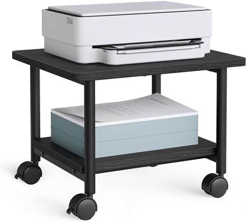 VASAGLE 2-Tier Printer Stand with Locking Wheels, Under Desk Printer Table by VASAGLEbySONGMICSHOME