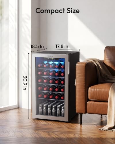 EUHOMY 128 Can Wine Cooler Refrigerator, Wine Fridge Glass Door, Silver - Image 6