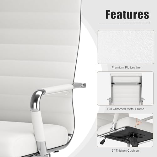 Okeysen Office Desk Chair, Ergonomic Leather Modern Conference Room Chairs, Executive Ribbed Height Adjustable Swivel Rolling Chair for Home Office Set of 10. (White) - Image 5