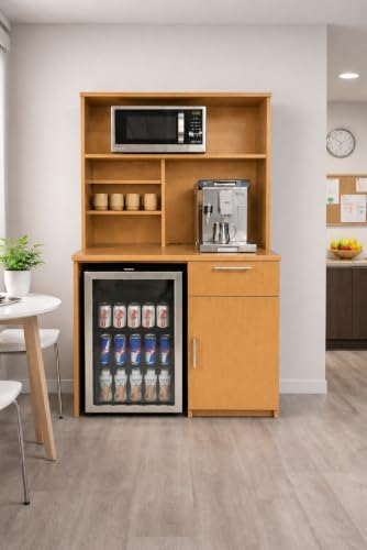 BREAKtime Compact Fridge and Microwave Space Hutch Cabinet, Commercial Office Breakroom Coffee Station, Fully Assembled, 36" W x 24" D x 75" H, Appliances Not Included, Beech - Image 2