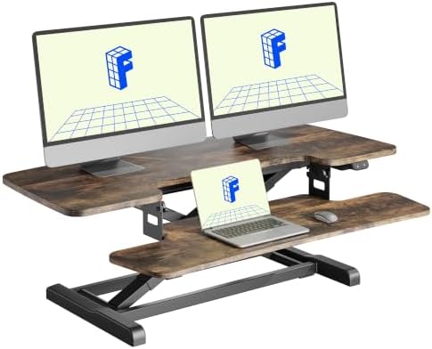 FLEXISPOT 40" Electric Standing Desk Converter, Motorized Sit to Stand Desk Riser, Height Adjustable Desktop Dual Monitor Workstation with Large Keyboard Tray, Rustic Color by Unknown