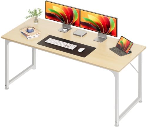 Huuger Computer Desk, 54 Inch Office Desk, Gaming Desk with Storage, Writing Desk Work Desk for Home Office, Study, Modern Simple Desk, Large Legroom, Metal Frame, Maple by Huuger