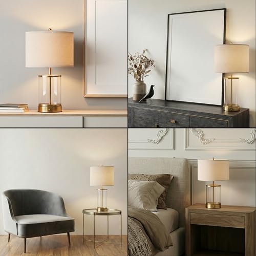 O’Bright Luma - Battery Powered Table Lamp, Cordless Glass Bedside Lamp with Rechargeable 10,000mAh Battery, Full Size 24 Inch Height, Touch Dimmer, Type-C Charging, Clear Glass Design, Antique Brass - Image 6